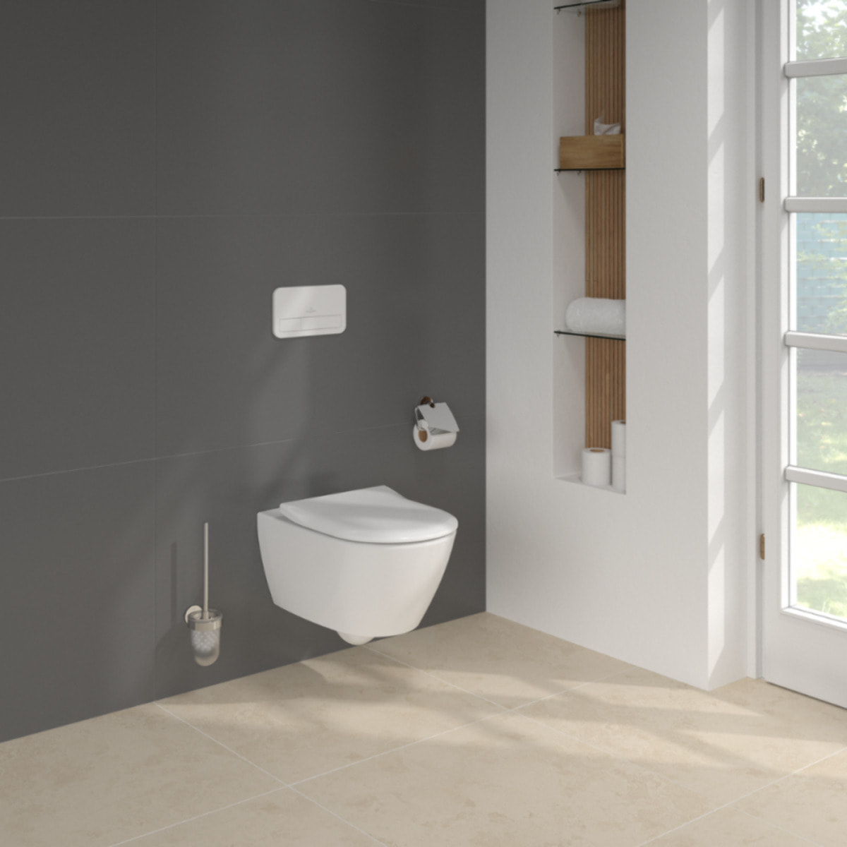 Pack WC sans bride Subway 2.0 avec abattant frein de chute + bâti Viconnect PRO + plaque blanche  + Tabouret bois