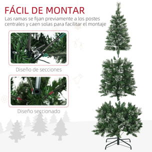 Árbol de Navidad Artificial 180 cm con 240 Luces LED Árbol de Navideño de 618 Ramas Árbol con Soporte de Acero Forma de Lápiz Ø68x180 cm Verde