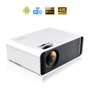 Video proyector LED W80 con Wifi y Android 6.0 incorporado. Full HD1080P, soporta 4K. De 27 a 200 pulgadas, brillo 8000 lm, altavoz incorporado.