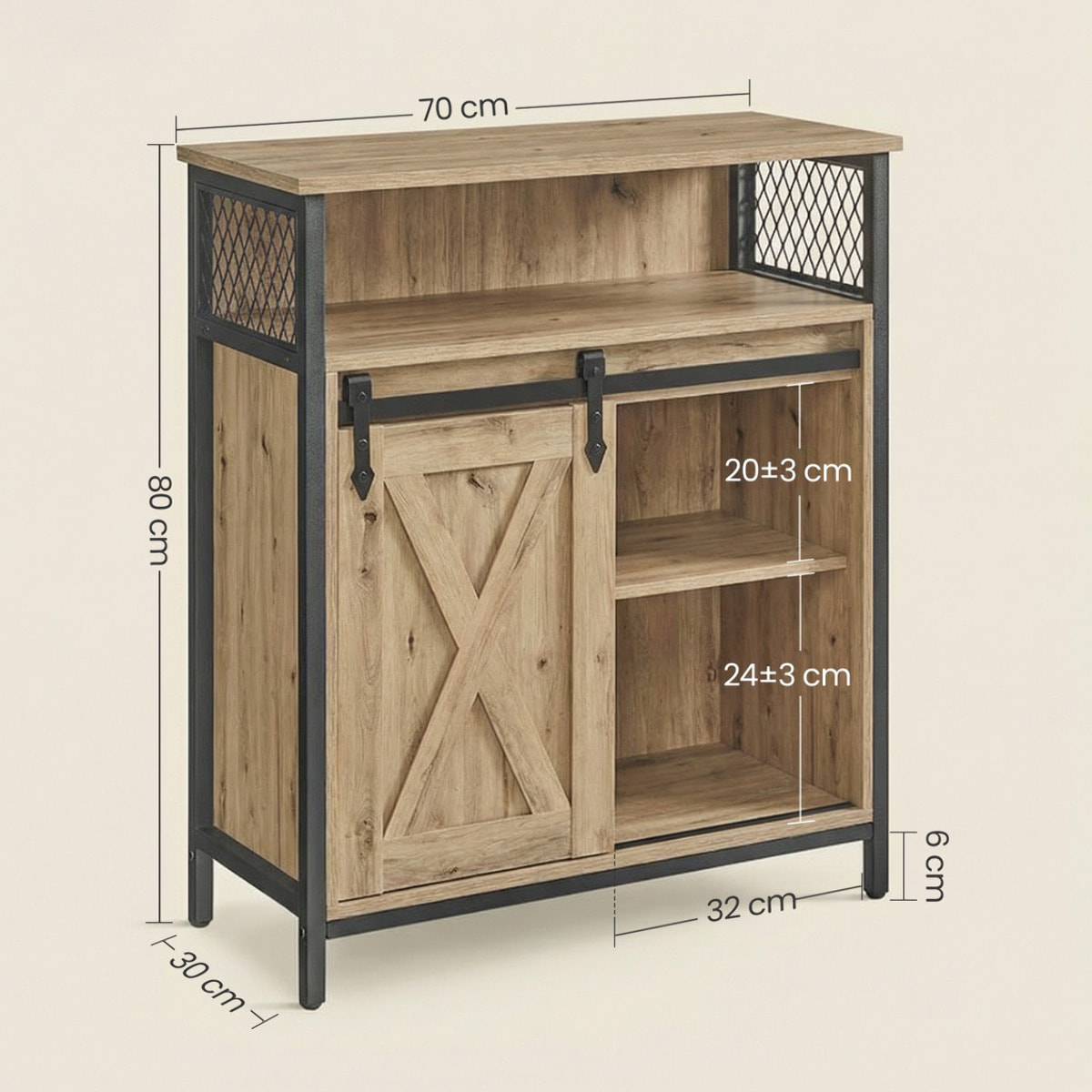 Mobiletto Credenza Industrial con Anta Scorrevole Quercia e Nero