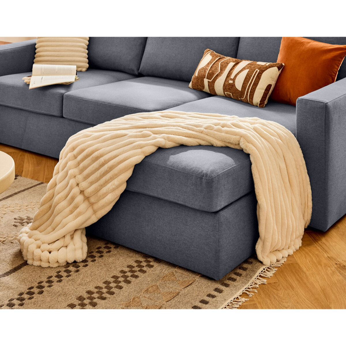 Barrie - canapé d'angle réversible 4 places avec têtière amovible en tissu - Gris