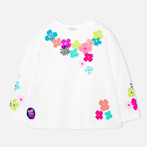 Camiseta larga para niÃ±a estampada, color blanco