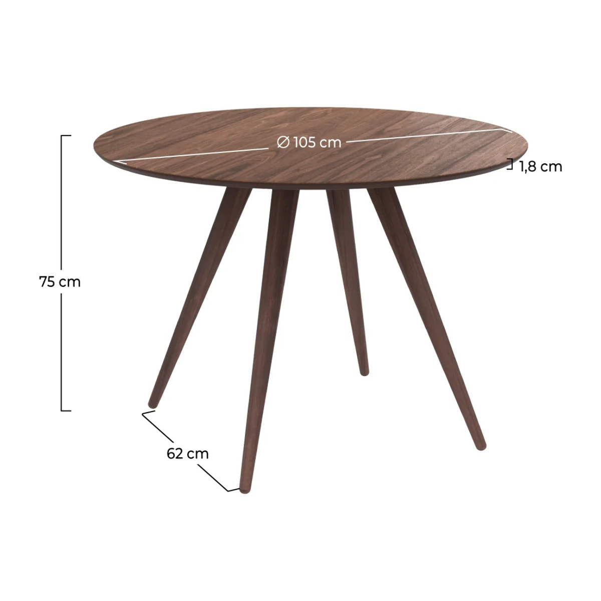 Table ronde 4 personnes en bois foncé finition noyer D105 cm - Liwa