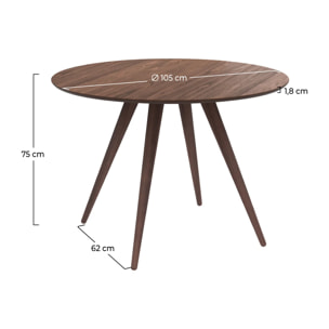 Table ronde 4 personnes en bois foncé finition noyer D105 cm - Liwa