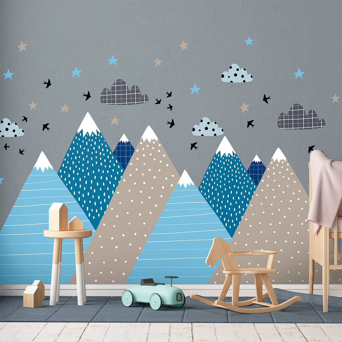 Stickers muraux enfants - Décoration chambre bébé - Autocollant Sticker mural géant enfant montagnes scandinaves LYNKA