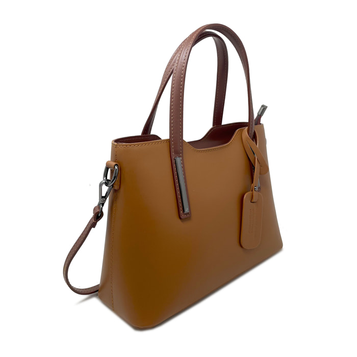 Chicca Borse - Borsa a Mano Donna in Vera Pelle - Colore Cuoio - Marrone
