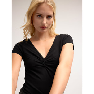 Motivi - T-shirt con arricci - Nero