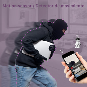 Telecamera IP wifi per sorveglianza con movimento orizzontale e verticale, design robotico. Visione notturna. Comunicazione a 2 vie.
