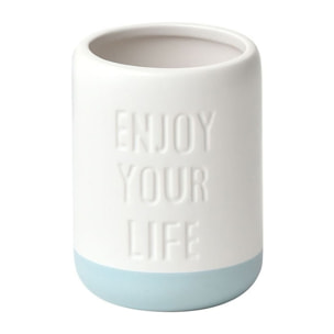 Vaso de baño Enjoy your life hecho en dolomite blanco y turquesa