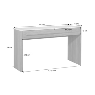 Console décor bois et effet travertin 2 tiroirs 120cm ARETHA