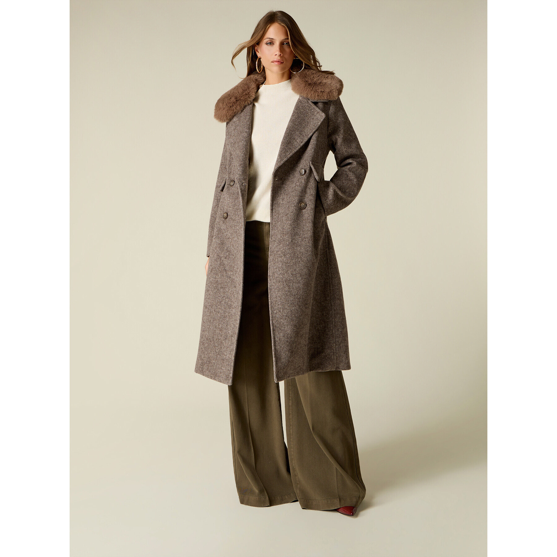 Oltre - Cappotto doppiopetto mélange misto lana - Beige