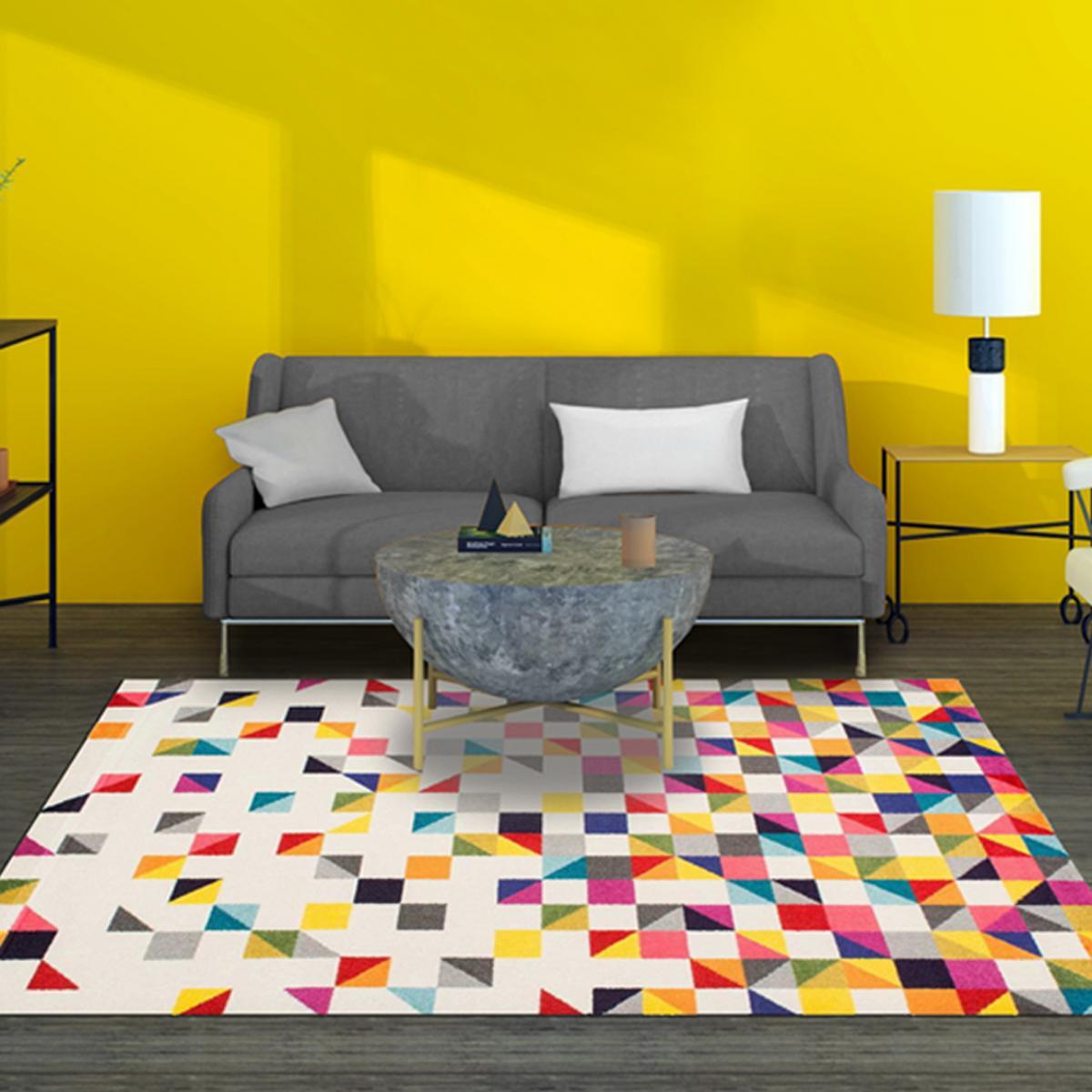 Tapis Gepa aux motifs géométriques destructurés multicolores