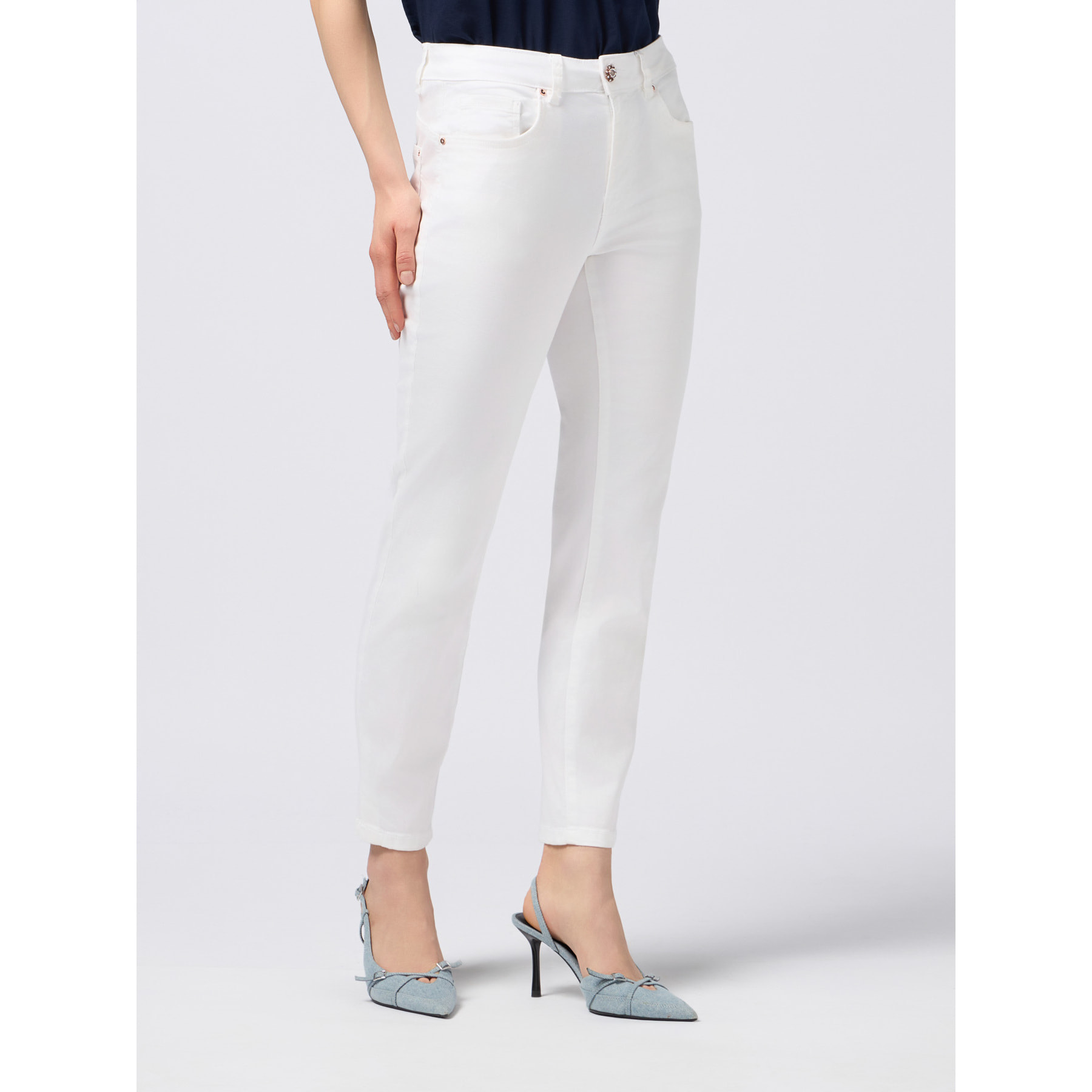Oltre - Pantalones pitillo de tejido mixto con lyocell - Blanco