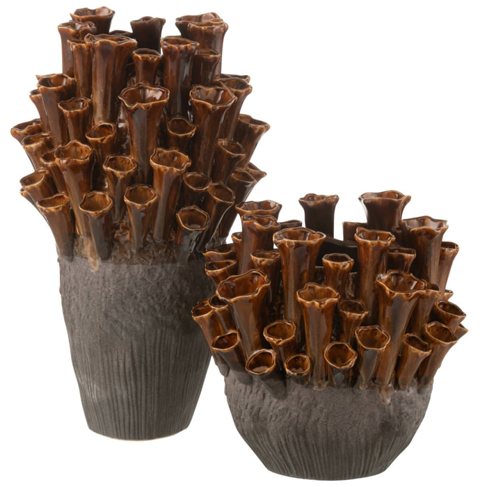 J-Line Vase Anemone Porcelaine Marron/Gris Large