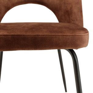 TOM - Lot de 2 chaises velours acajou dossier ouvert pieds acier noir