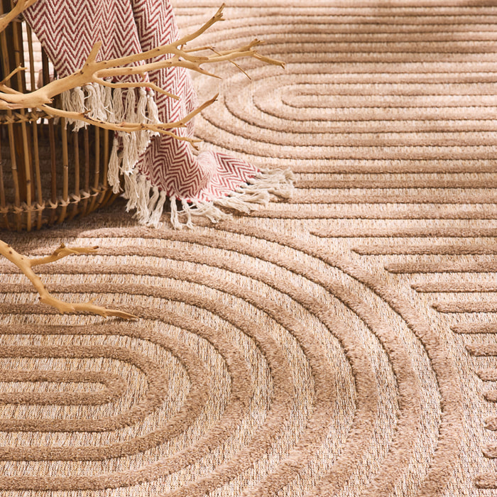 SANTORINI - Tapis d'intérieur/extérieur à motifs en relief géométrique - Beige