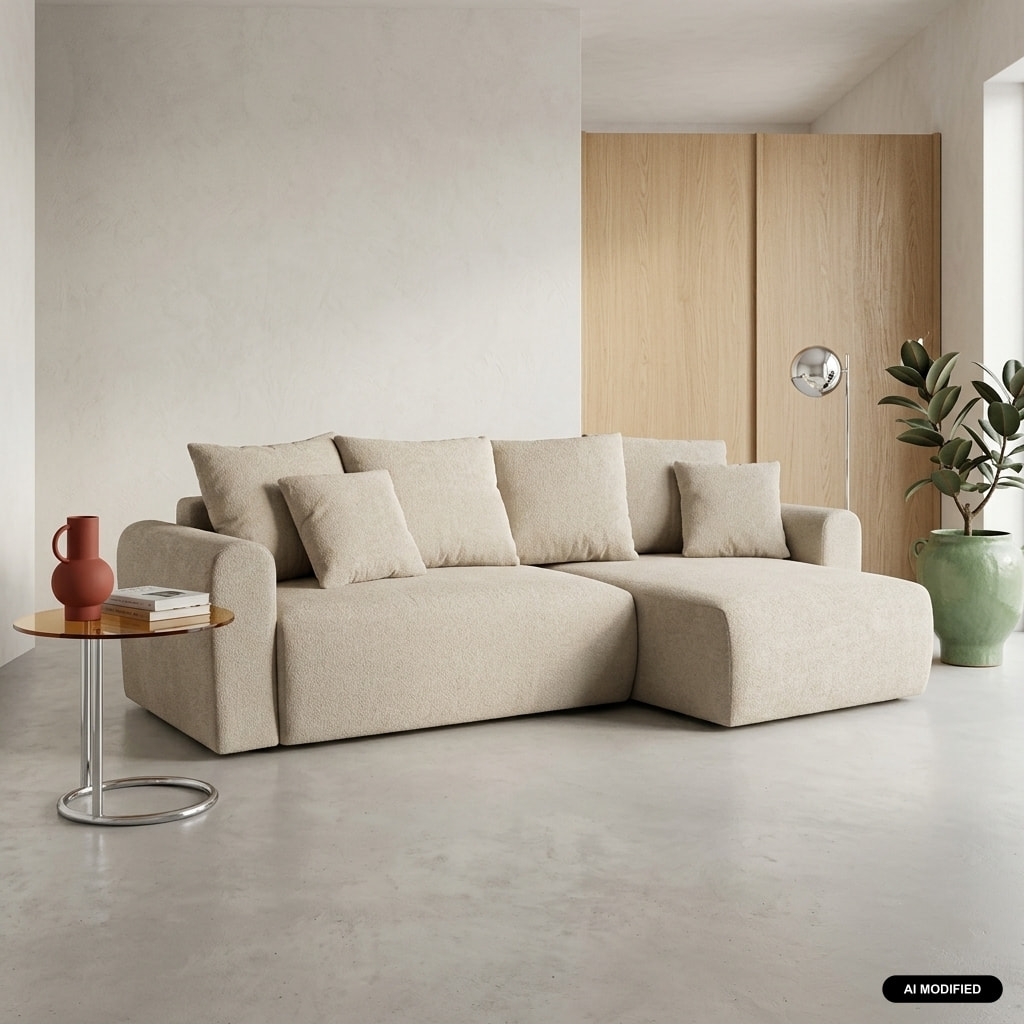 Canapé d'angle convertible réversible 3 places tissu chenille avec coffre ALMO