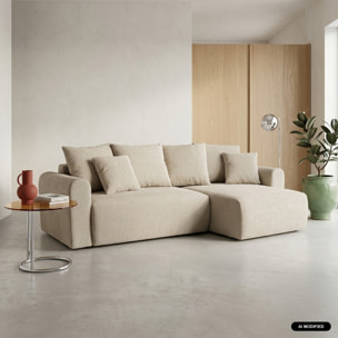 Canapé d'angle convertible réversible 3 places tissu chenille avec coffre ALMO