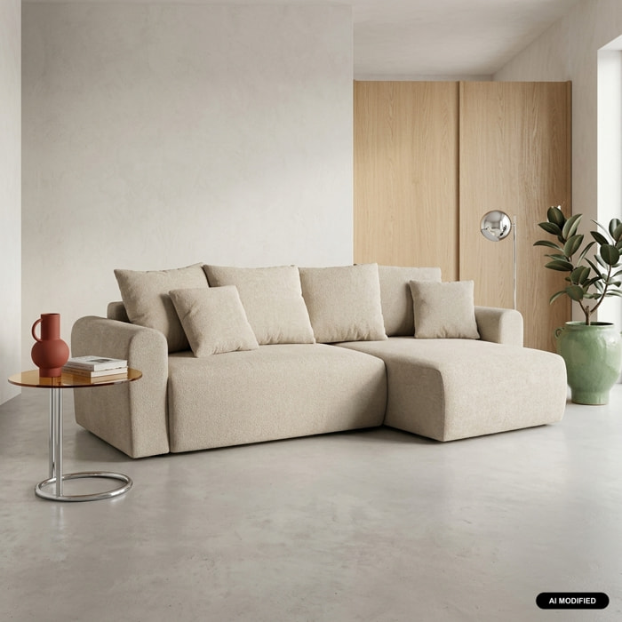 Canapé d'angle convertible réversible 3 places tissu chenille avec coffre ALMO