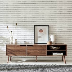 Meuble TV décor bois de noyer. 2 portes. 1 étagère. 160cm