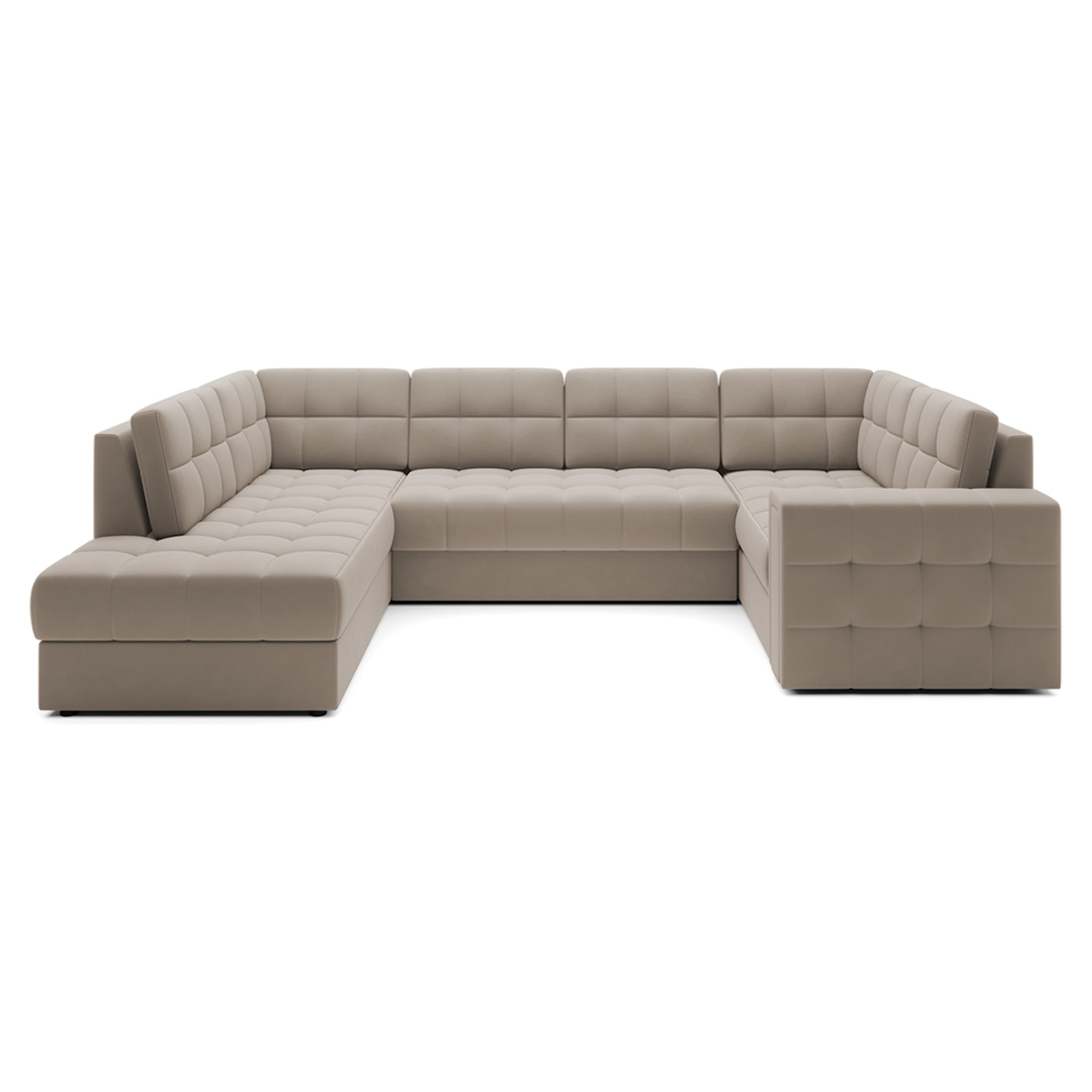 Nappa - Canapé panoramique d'angle droit 7 places convertible avec coffre en velours - Beige