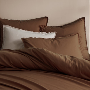 Set de 2 taies d'oreiller unies à franges, COTON LAVÉ