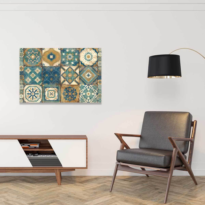 Tableau cuisine vintage tuiles marocaines bleues  Tableau alu Dibond