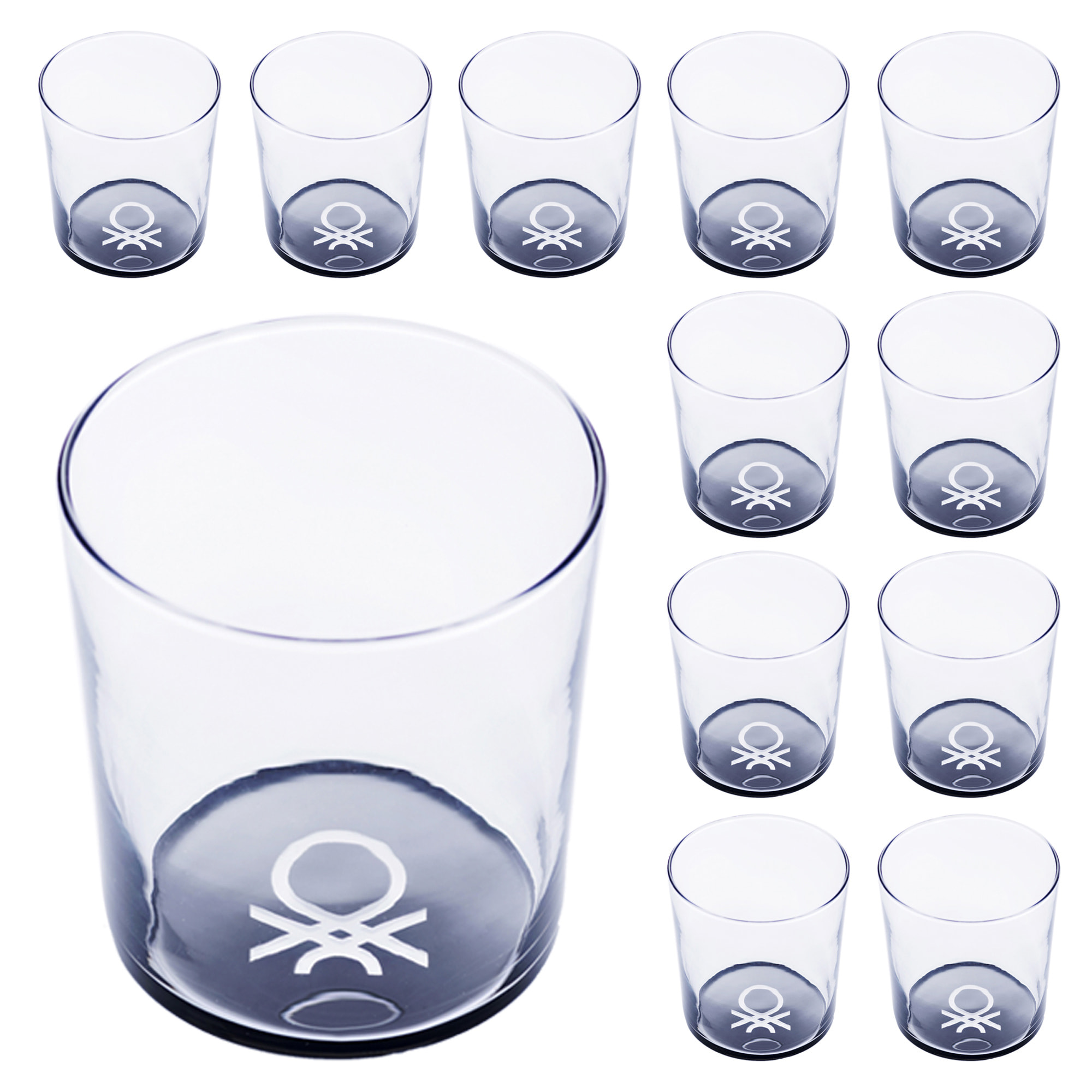 Set cristalería 12 piezas de vasos de vidrio decorados, benetton