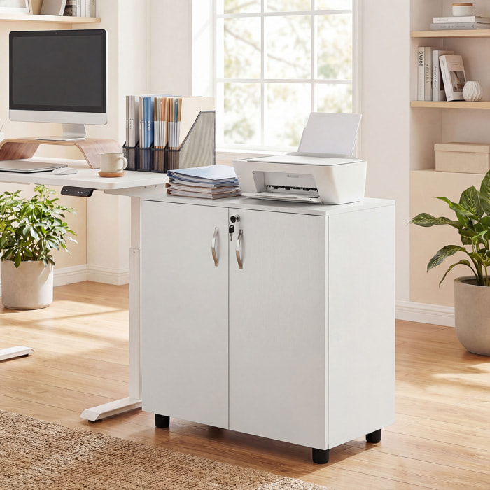 Armoire de bureau verrouillable 2 portes étagère effet bois blanc