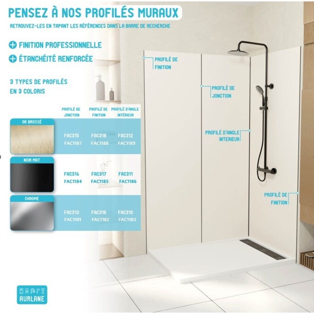 2 profilés muraux de finition en aluminium Chrome H250 cm compatible avec WALL'IT et STONE'IT