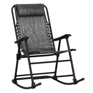 Fauteuil à bascule rocking chair pliable de jardin dim. 94L x 64l x 110H cm acier époxy textilène gris chiné