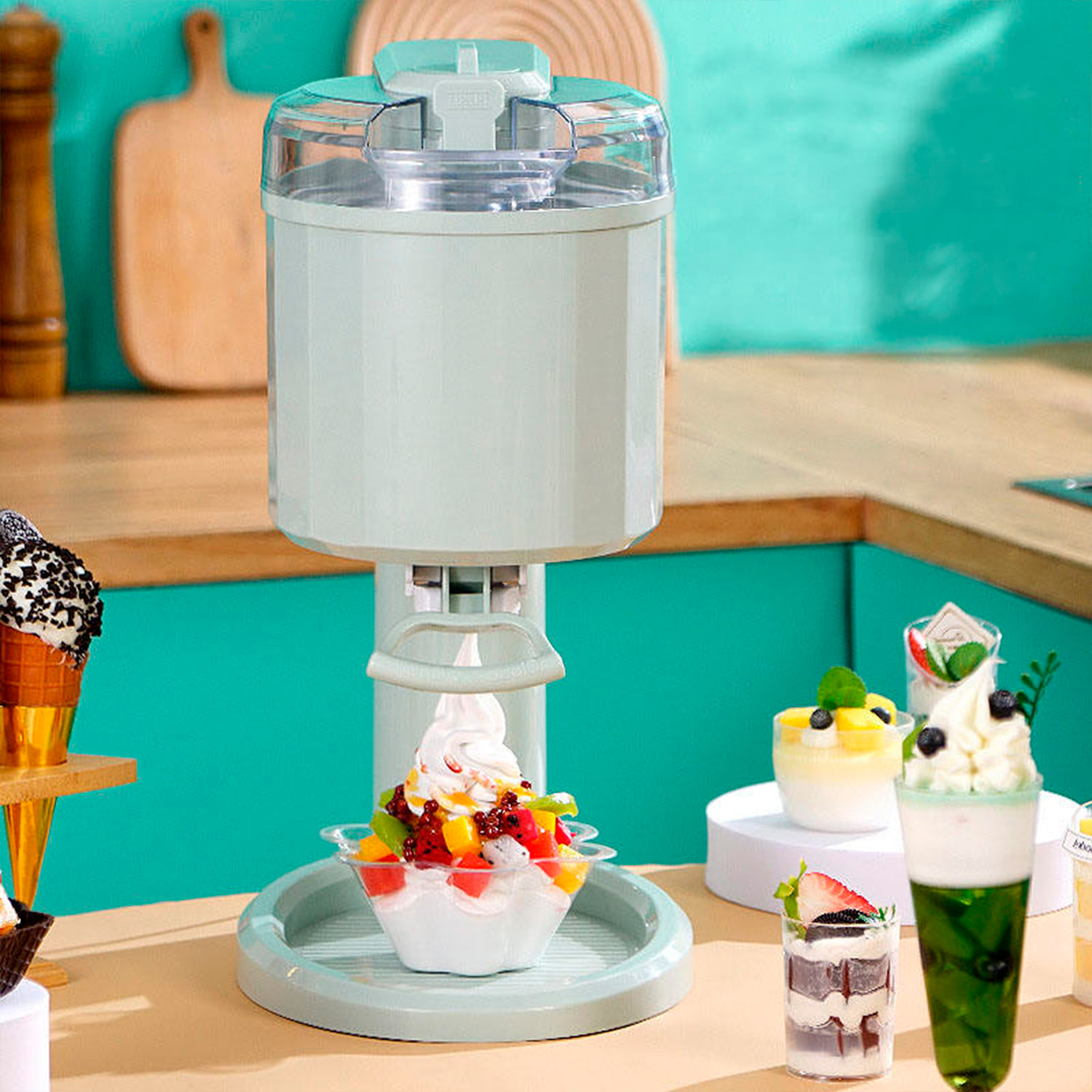 Máquina automática de helados de frutas de 20W, 220-240V, con capacidad para 8 conos.