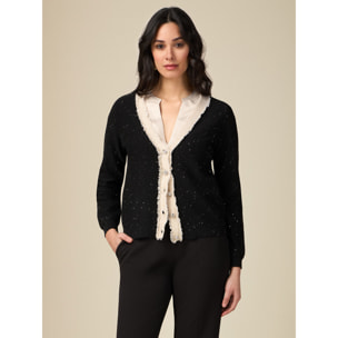 Oltre - Cardigan bicolor con micro paillettes - Nero