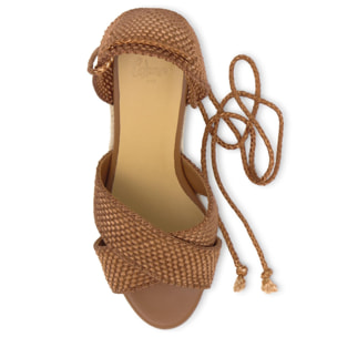 Sandalia Becca cuña de yute con rayón trenzado y cierre de cordones