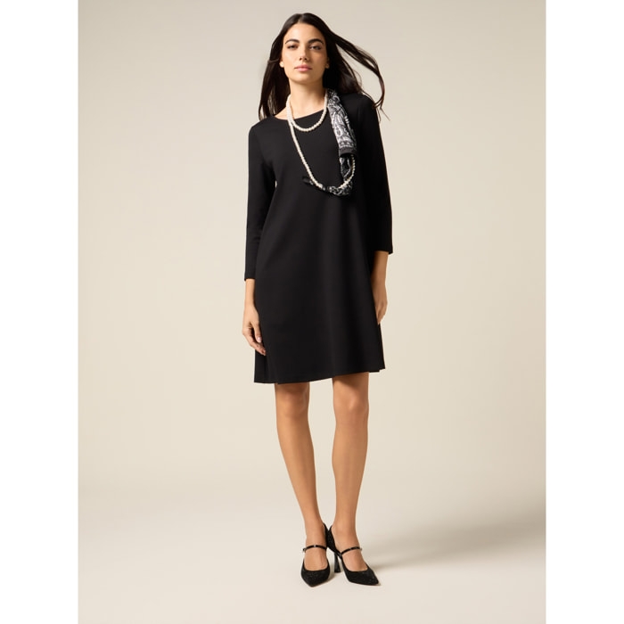 Oltre - Vestido acampanado con detalle de pañuelo - Negro