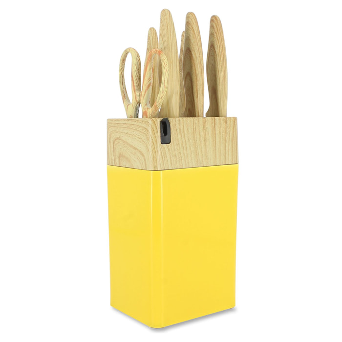 Bloc à couteaux 6 pièces jaune et effet bois  COLORAMA