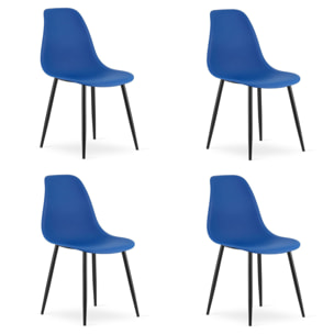 Set di 4 sedie moderne Wat blu con gambe nere