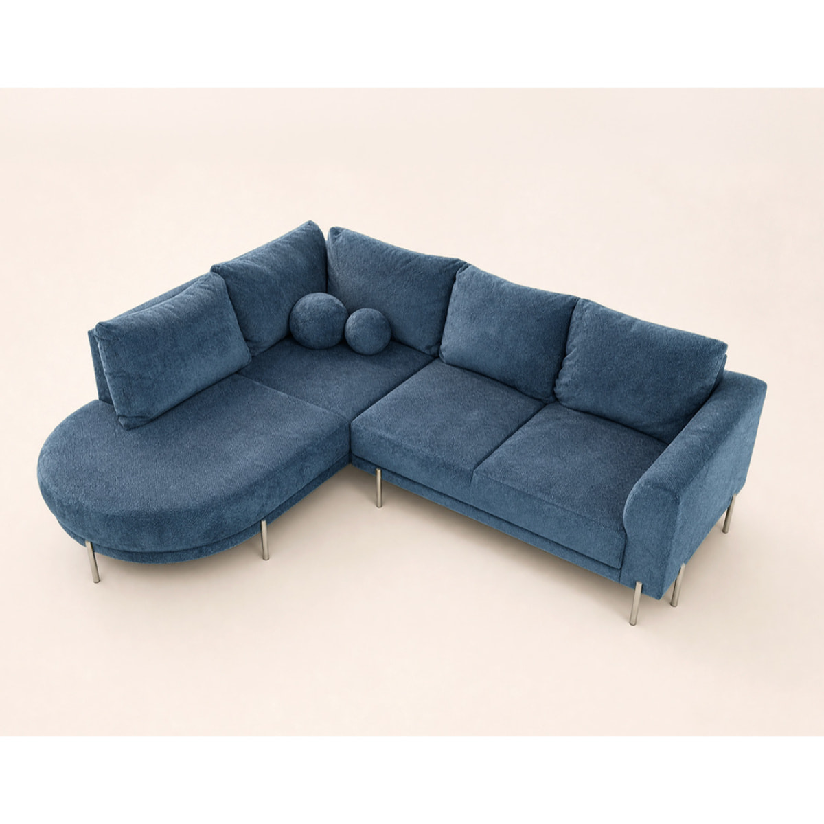 Gabin - Canapé d'angle gauche 5 places en velours texturé - Bleu