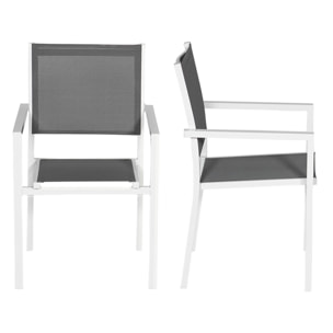 Lot de 4 chaises en aluminium blanc - textilène gris