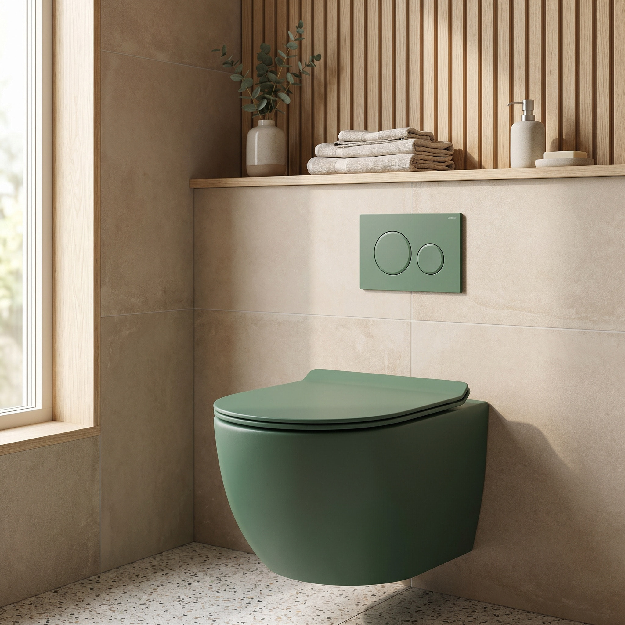 PixL WC suspendu en céramique Vortex , fixations invisibles + abattant Soft-Close, Vert mat (CEPX010RTORPGEM)