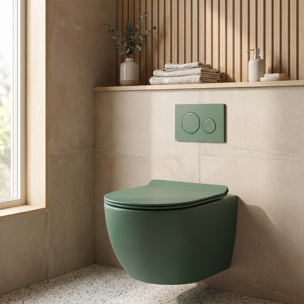 PixL WC suspendu en céramique Vortex , fixations invisibles + abattant Soft-Close, Vert mat (CEPX010RTORPGEM)