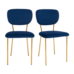 Chaises design en tissu velours bleu foncé et métal doré (lot de 2) LEPIDUS