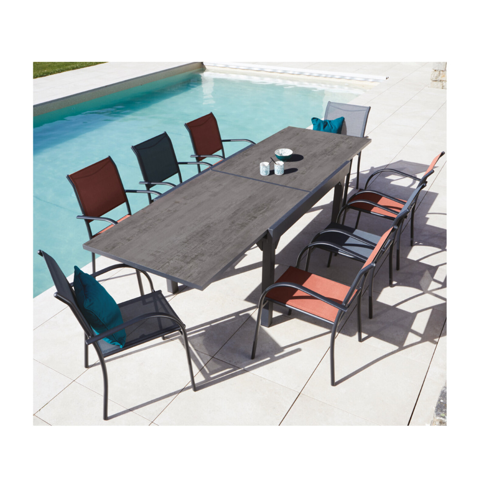 HONFLEUR XL SPC BEZIERS ardoise - Ensemble table et chaises de jardin  - gris et terracotta