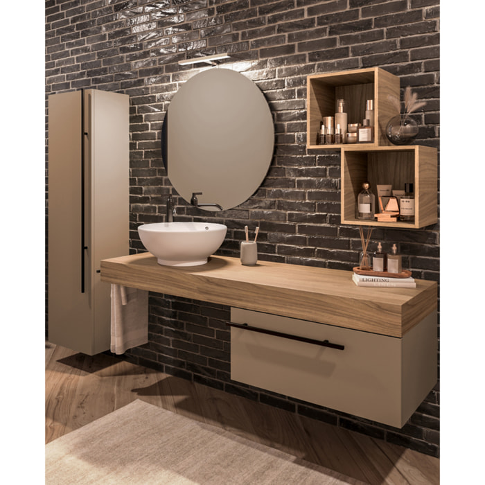 MOBILE DA BAGNO RIFLESSO 140 PORO NOCE E TORTORA MILANO - 9 PEZZI