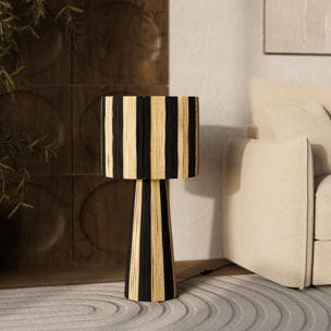 Grande lampe rayée noire en feuille de palmier - Soléa