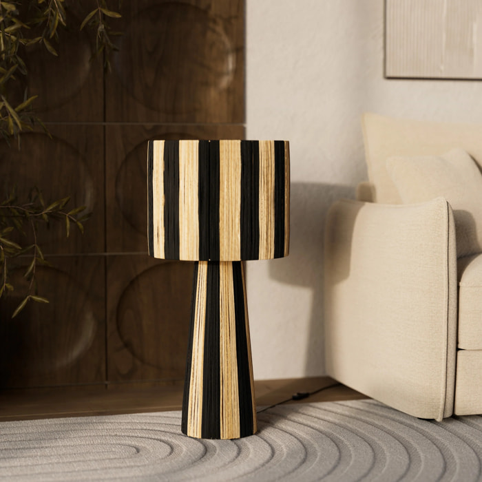 Grande lampe rayée noire en feuille de palmier - Soléa