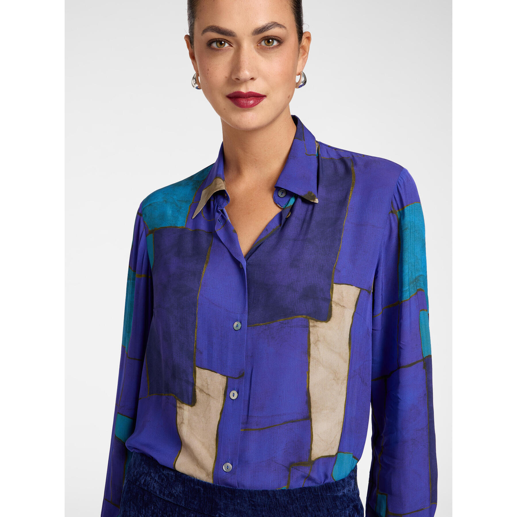 Elena Mirò - Camicia stampata in crêpe de chine - Bluette