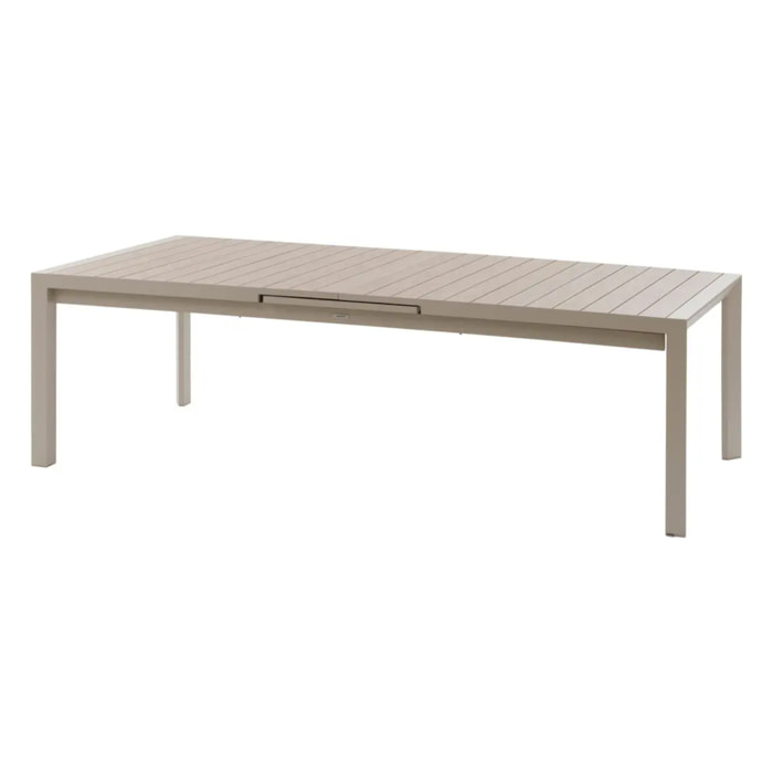Table de jardin extensible "Évasion" effet bois lin & argile 14 places lates en aluminium