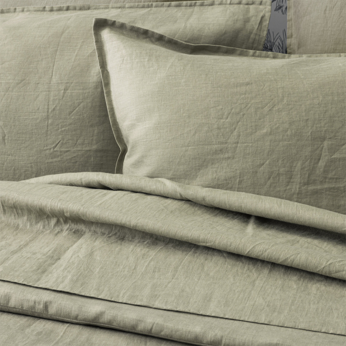 Drap housse uni en lin lavé, Made in France, NOUVELLE VAGUE , Vert kaki