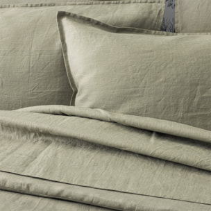 Drap housse uni en lin lavé, Made in France, NOUVELLE VAGUE , Vert kaki